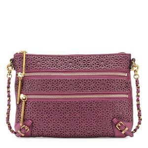 Elliott Lucca Messina Three-Zip Leather Crossbody in Purple